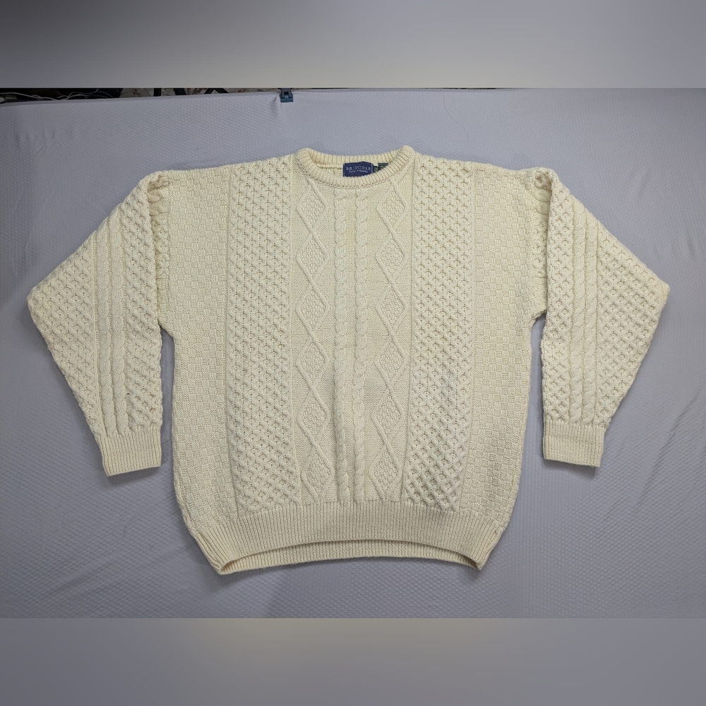 Vintage BRITCHES Aran Irish Sweater Wool Fisherman Cable Knit Ivory Mens XXL